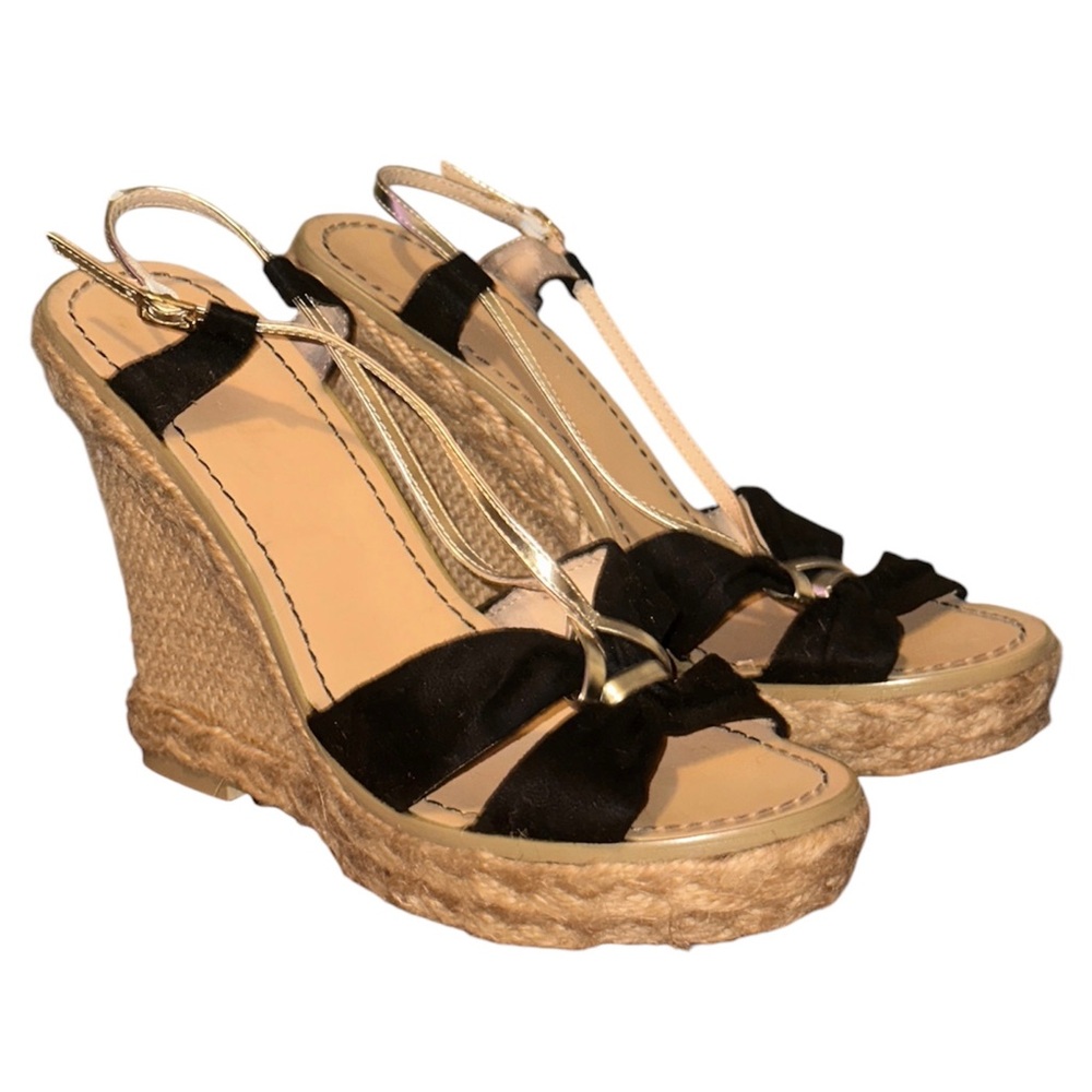 Colin Stuart Black Suede Espadrille Wedge Sandals Heels Pumps Shoes Size 8.5 B